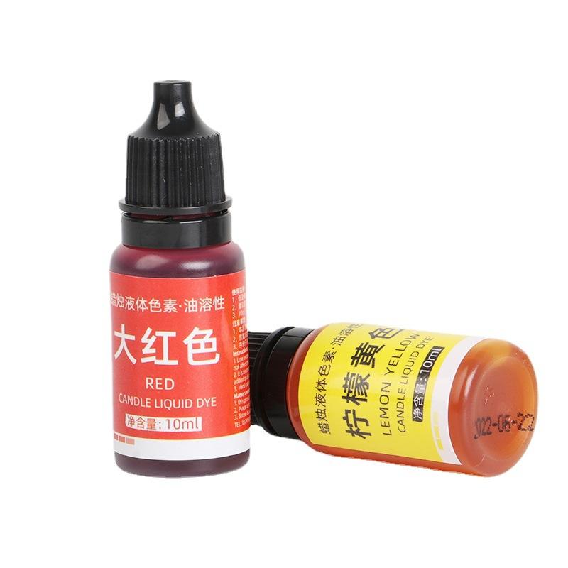 10 ml bottles of oil-soluble liquid candle dye in the colour range