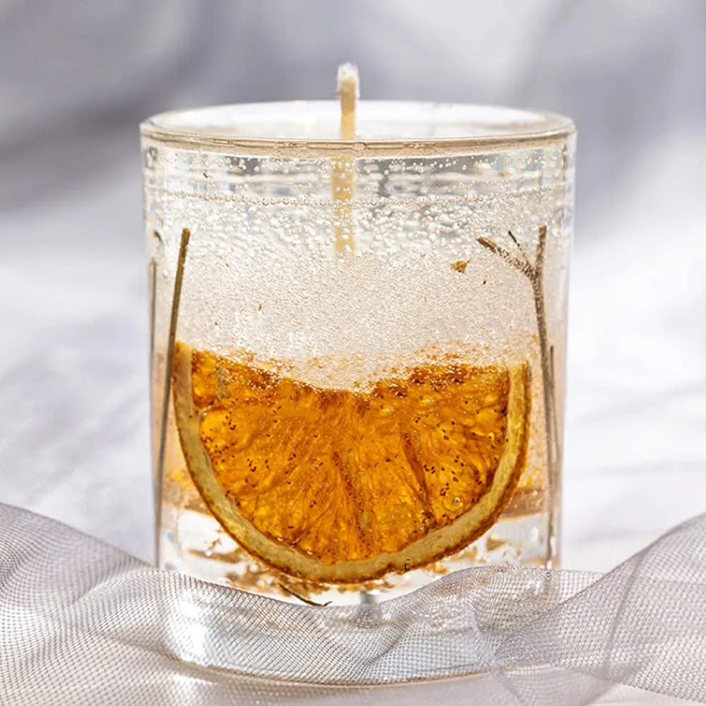 Gel candle with objects embedded in clear jelly wax