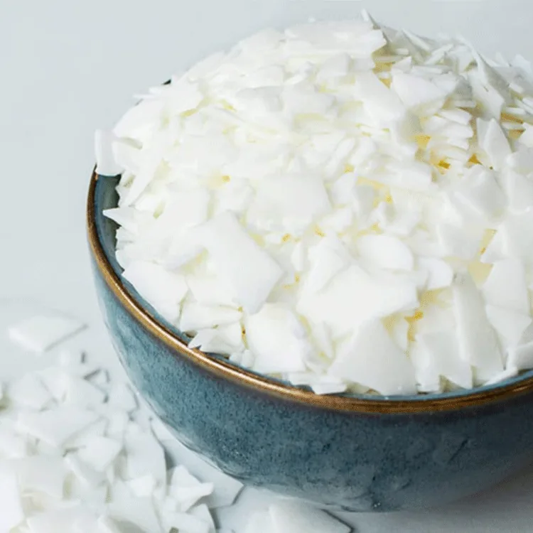 White 100% pure soy wax flakes in a bowl